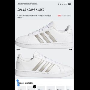 Adidas Grand Court White and Metallic Silver Sneakers